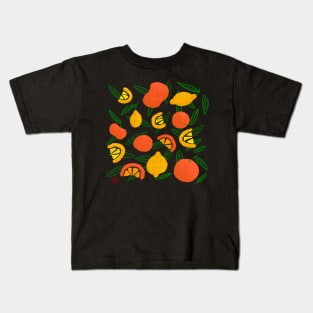 Citrus lemon grapefruit mandarin orange leaves pattern Kids T-Shirt